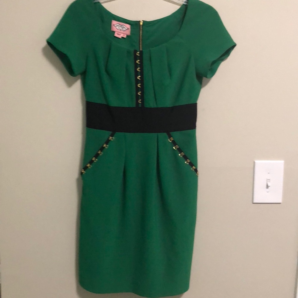 Phoebe Couture Dress SZ 0 Green & Black Like New!